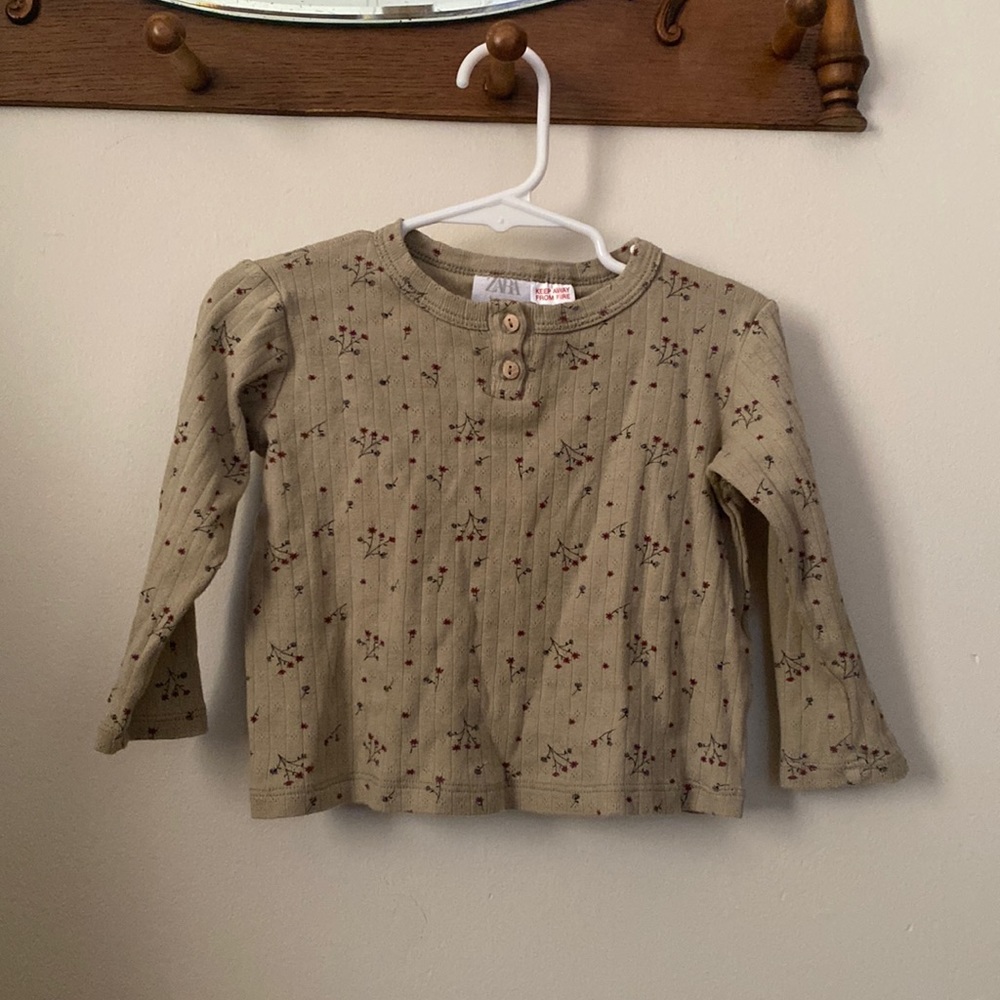 Zara Kids 18-24m olive green along sleeve top